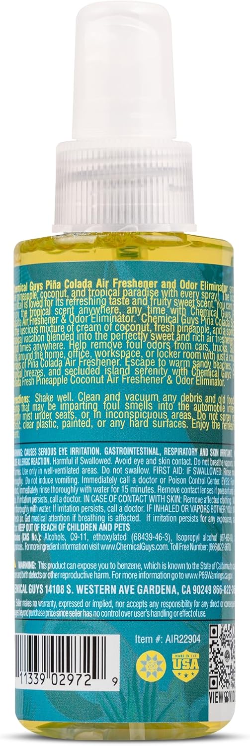 Chemical Guys AIR22916 Pina Colada Air Freshener and Odor Eliminator, (Great for Cars, Trucks, SUVs, RVs, Home, Office, Dorm Room & More) 16 fl oz