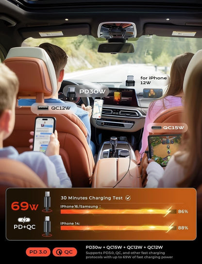 LISEN Retractable Car Charger, 84W Car Charger USB C Fast Charger, Cigarette Lighter USB Charger Adapter, Car Accessories Birthday Gifts for Men Women Dad Mom Husband, for iPhone 17 16 15 14 13 12 11