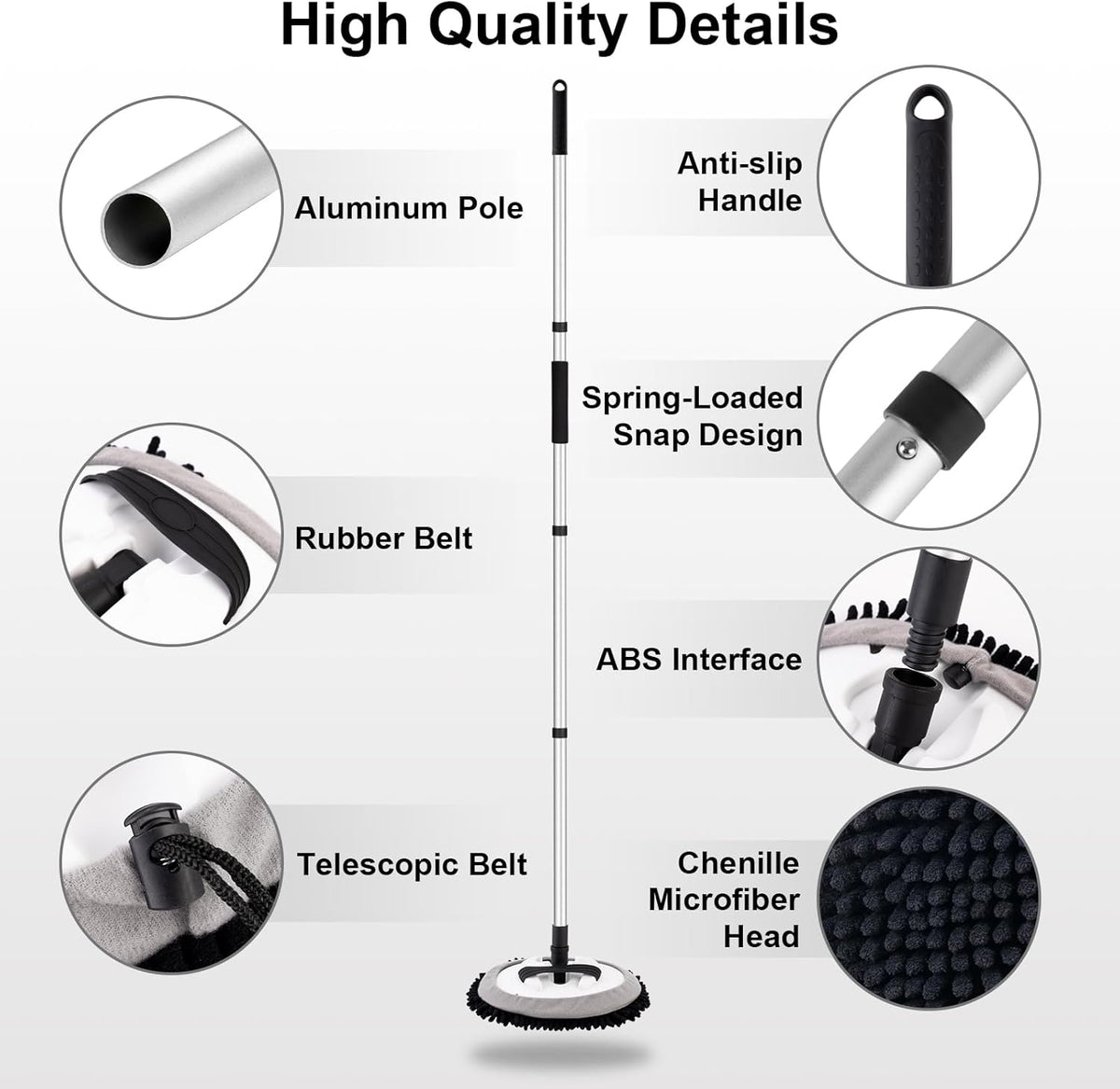 Ordenado 62" Car Wash Brush Kit Mitt Mop Sponge with Long Handle Chenille Microfiber Car Cleaning Brush Kit Supplies Car Washing Mop Kit Car Care Kit of Scratch-Free Replacement Head for Car RV Truck