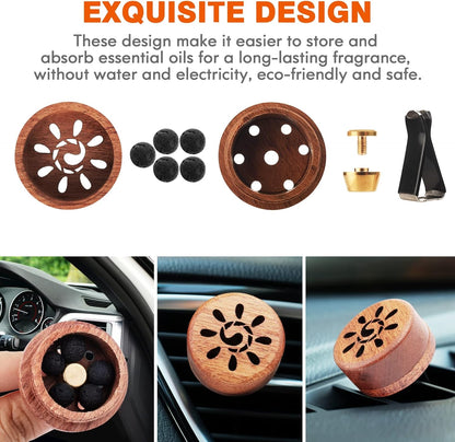 Essential Oil Car Diffuser, 2 PCS Car Aromatherapy Wood Diffuser with Vent Clip