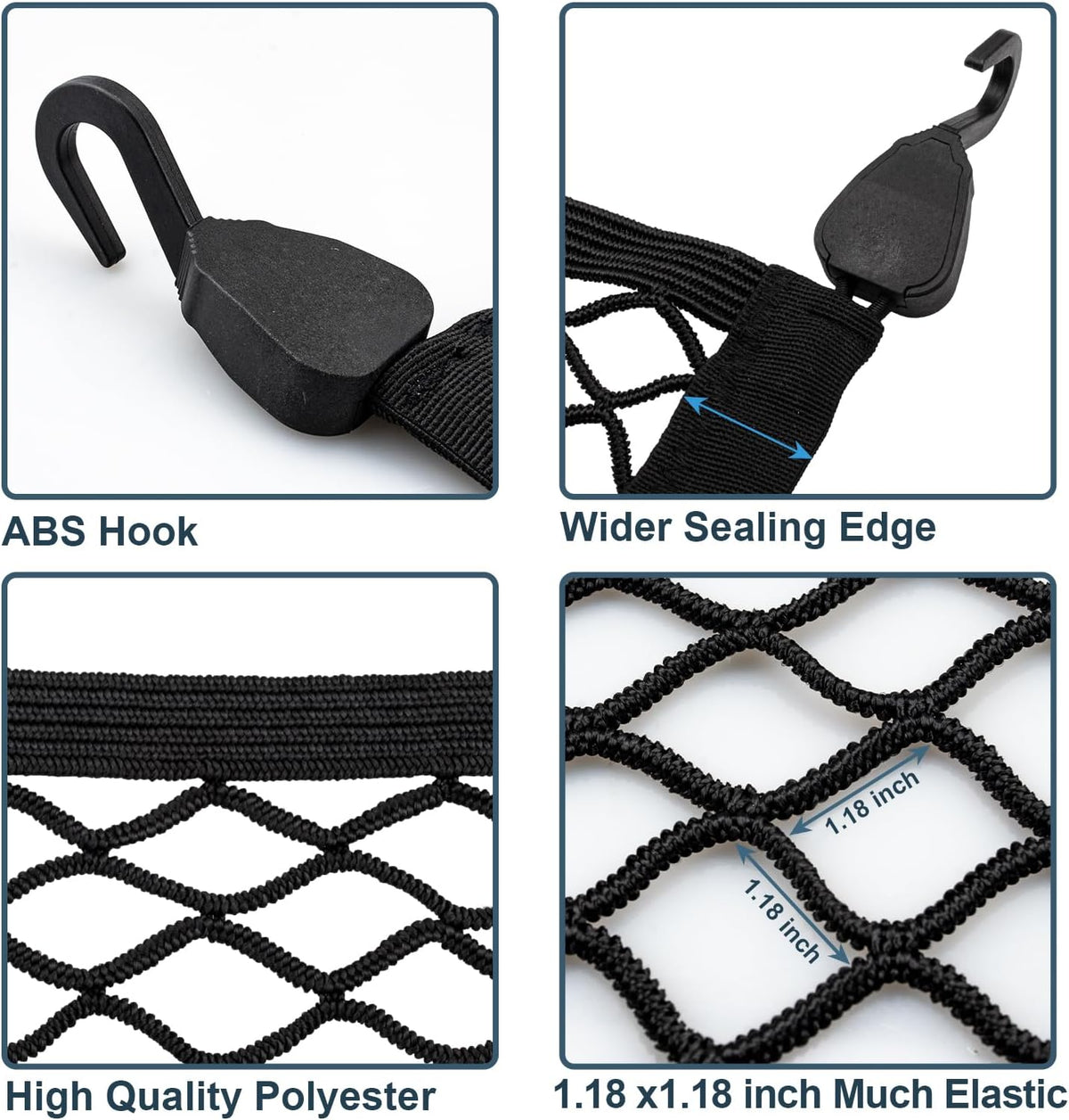 Elastic Cargo Net for SUV, Car Trunk Net Organizer with ABS Hook Storage Mesh Cargo Nets 27.5 x 19.6 inches for Truck Bed Tailgate Netting Accessories