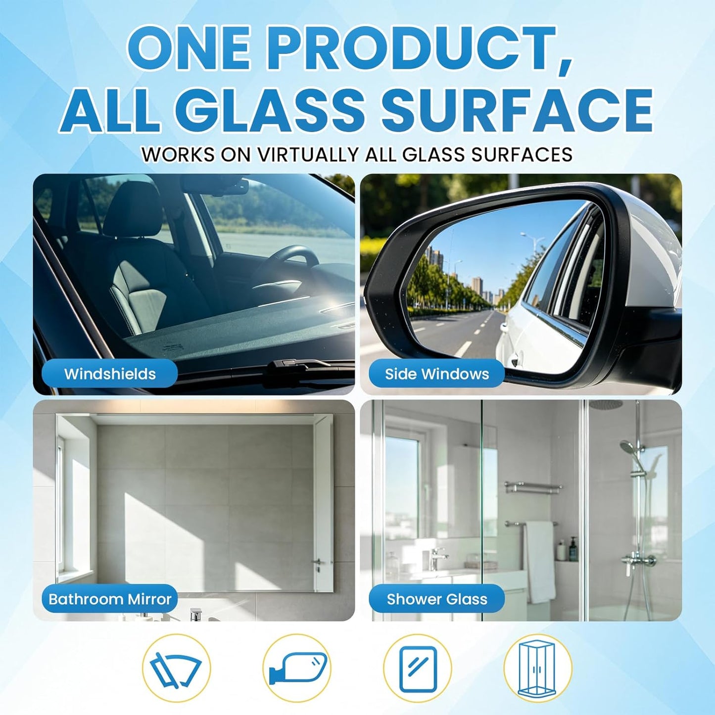 Glass Water Repellent Spray – Hydrophobic Coating for Car Windshield, Side Windows & Mirrors, Multi-Surface Waterproof Cleaner for Auto Glass & Shower Glass, 130ml