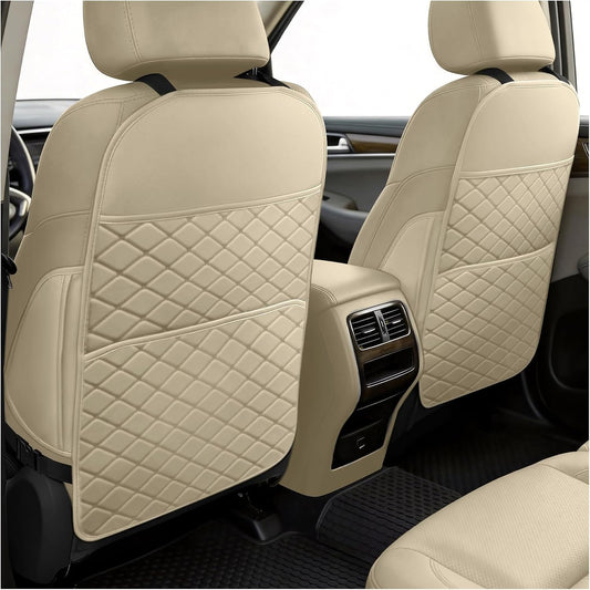 Seat Back Protectors for Kids, Car Kick Mats for Back of Front Seats with Large Pocket Organizer, Waterproof, Protects Against Dirt, Scuffs & Scratches, Fits Most Vehicles, 2PCS (Black)