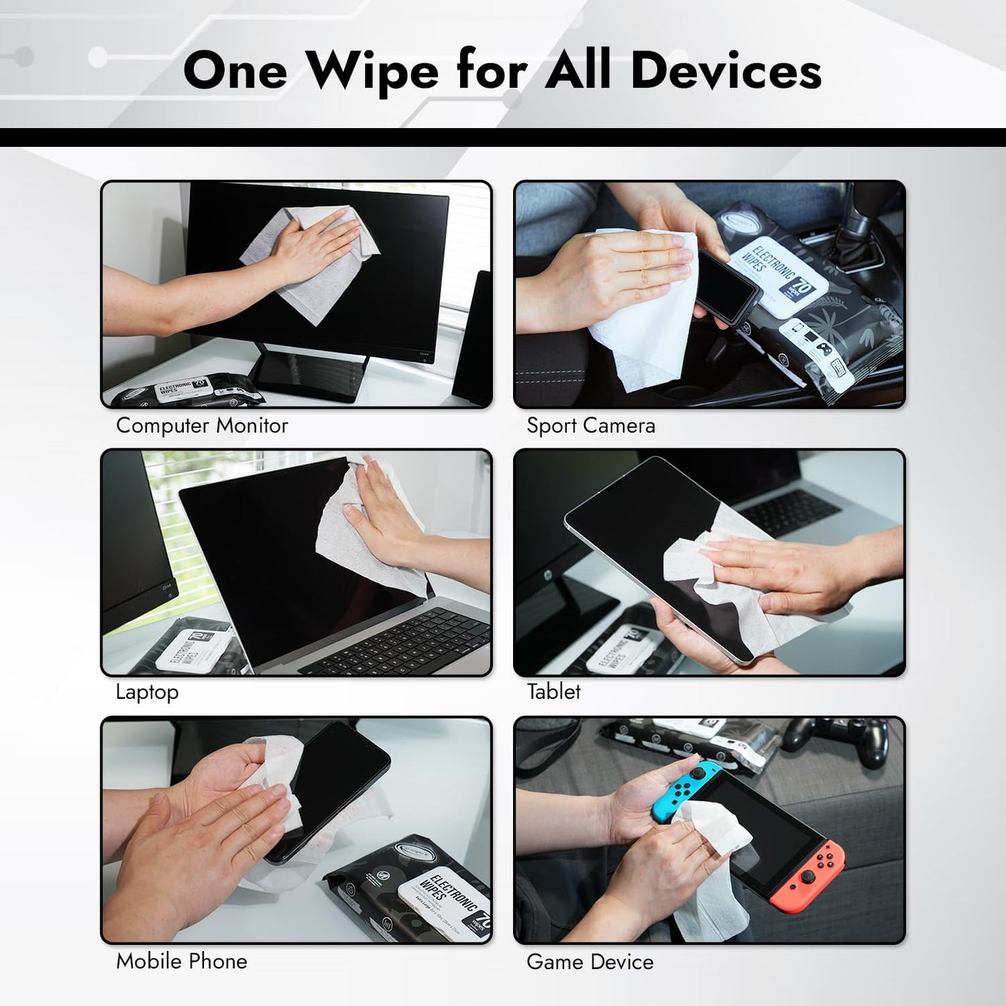 Air Jungles Electronic Wipes Screen Cleaner 70 Count, No Cloth Needed, XL 8"x10" Cleaning for LED Screen, TVs, Computer, Tablet, Phone, Laptops, Monitor, Smart Watch, Headphone and Gaming Equipment
