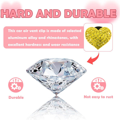 4PCS Heart-Shaped Car Vent Clips with Rhinestone,Bling Air Vent Clips Car Decorations,Premium Shiny Car Clips for Vents CCar Accessories Interior for Cars,Trucks,SUVs (Pink)