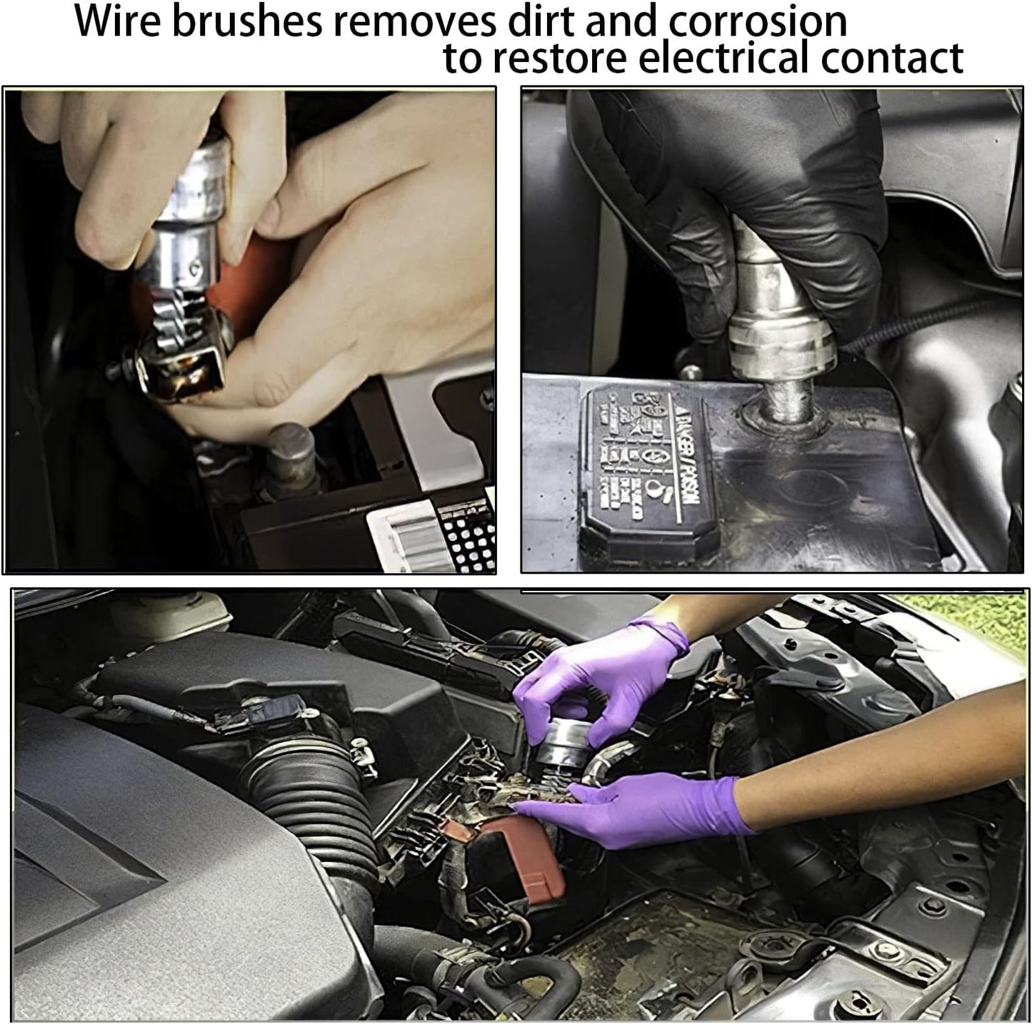 Battery Terminal Cleaner Kit, 12 Pcs Car Battery Cleaner Tool Set with Battery Post Brush, Wire Battery Terminal Brush, and Anti-Corrosion Fiber Washers for Car, Truck, RV & Marine Battery Cleaning
