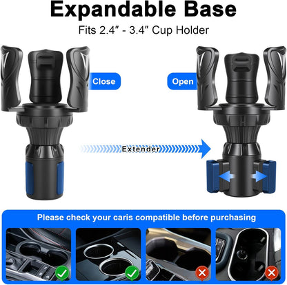 Car Cup Holder Expander, Large Cup Holder Adapter for Car, Water Bottle Holder Extender, Adjustable Drink Holder for Car Fits Yeti, Hydro Flask 24/32oz, Black