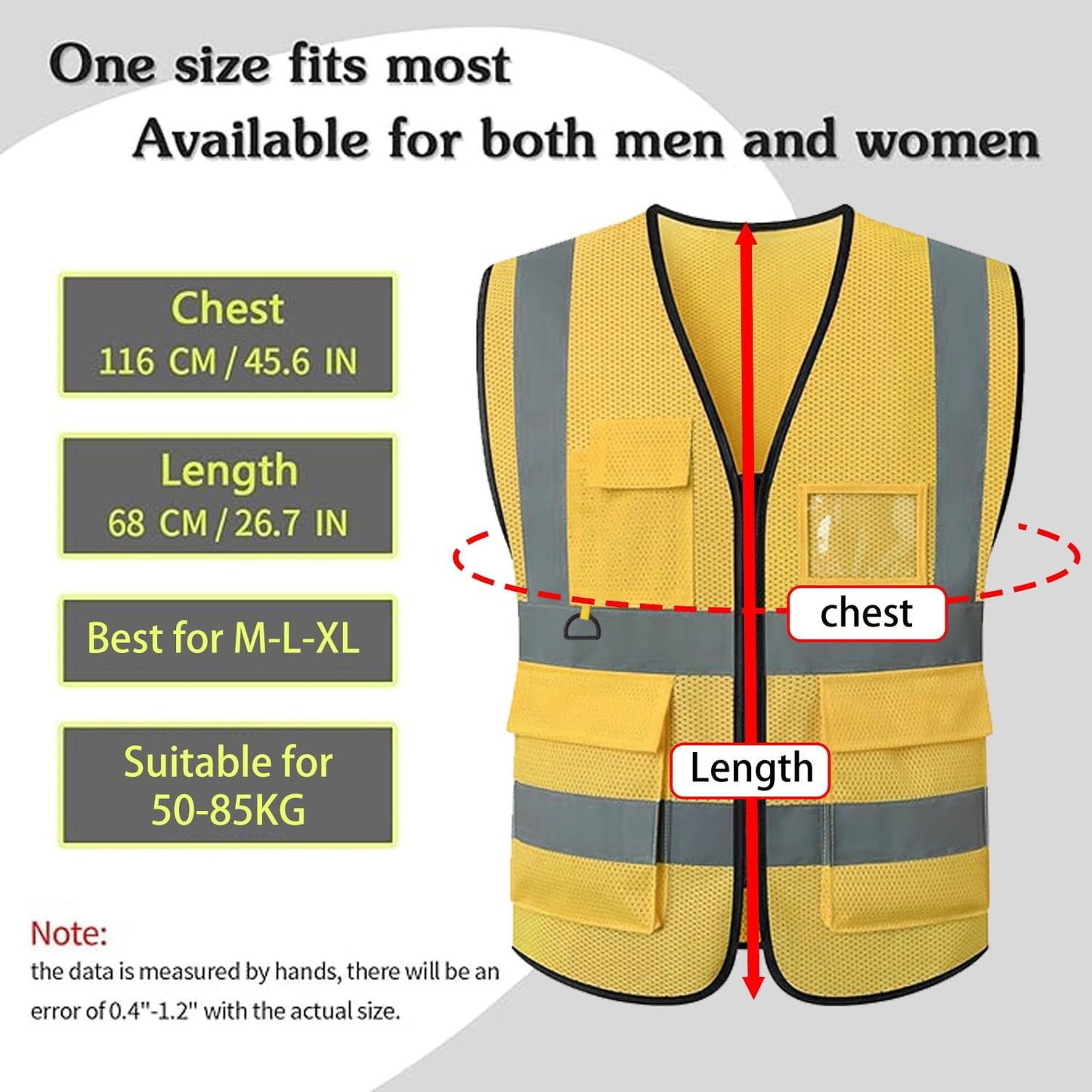 Reflective Mesh Safety Vest, Breathable Hi Vis Vest Construction Work with 5 Pockets and Zipper for Men Women