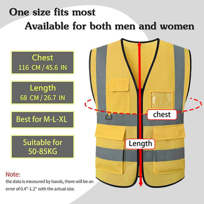 Reflective Mesh Safety Vest, Breathable Hi Vis Vest Construction Work with 5 Pockets and Zipper for Men Women
