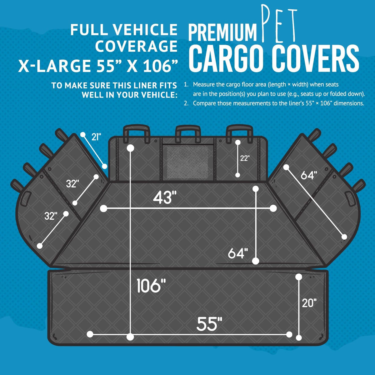 Bulldogology SUV Cargo Liner for Dogs 55"x82" Heavy Duty Pet Trunk Cargo Cover Area - Trunk Cover Car Protector for Dogs Waterproof Nonslip Mat - Dog Cargo Liner SUVs Vans Cars (Large, Black)