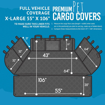 Bulldogology SUV Cargo Liner for Dogs 55"x82" Heavy Duty Pet Trunk Cargo Cover Area - Trunk Cover Car Protector for Dogs Waterproof Nonslip Mat - Dog Cargo Liner SUVs Vans Cars (Large, Black)