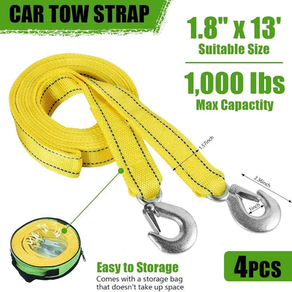 Tow Strap with Hooks Heavy Duty Car Vehicle Emergency Recovery Rope Boat Trailer Winch Strap 13'x1.8 Max 10,000lbs Capacity for Towing Vehicles Jet Ski ATV Pontoon Wave Runner Accessories