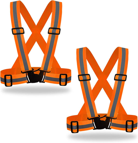 DUSKCOVE 2 Pack Hi Vis Safety Vests - Adjustable Bright Neon Color High Visibility Reflective Safety Straps Gear for Traffic Control, Running, Cycling