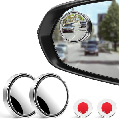 LivTee 2PCS Round Blind Spot Mirror, HD Glass and ABS Housing Convex Wide Angle Rearview Mirror with Adjustable Stick for Universal Car, Black