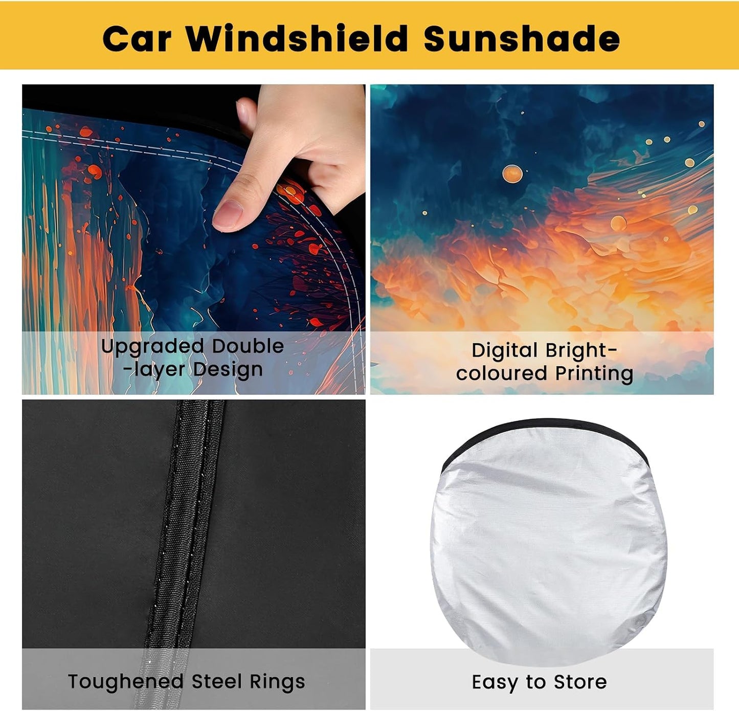 Iridescent Sun Shade for Car Windshield, Foldable Universal Car Windshield Upgrade Sunshade Enhanced UV Rays Reflective Sun Visor Shade Keeps Vehicle Cool