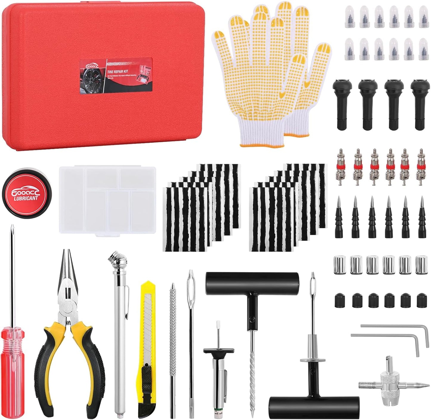 GOOACC Tire Repair Kit - 106pcs Heavy Duty Tire Plug Kit Flat Tire Puncture Repair Kit for Car, Motorcycle, ATV, UTV, RV, Tractor, Trailer