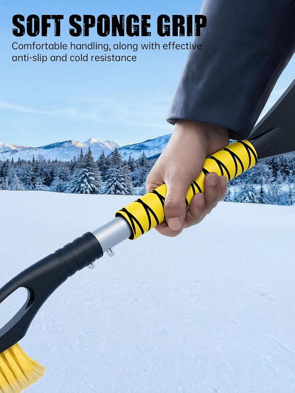MIKKUPPA 27'' Snow Brush and Ice Scrapers for Car Windshield - Detachable Windshield Scraper, Snow Removal Tool with Curved Connector & Ergonomic Foam Grip for Cars, Trucks, SUVs (Yellow)