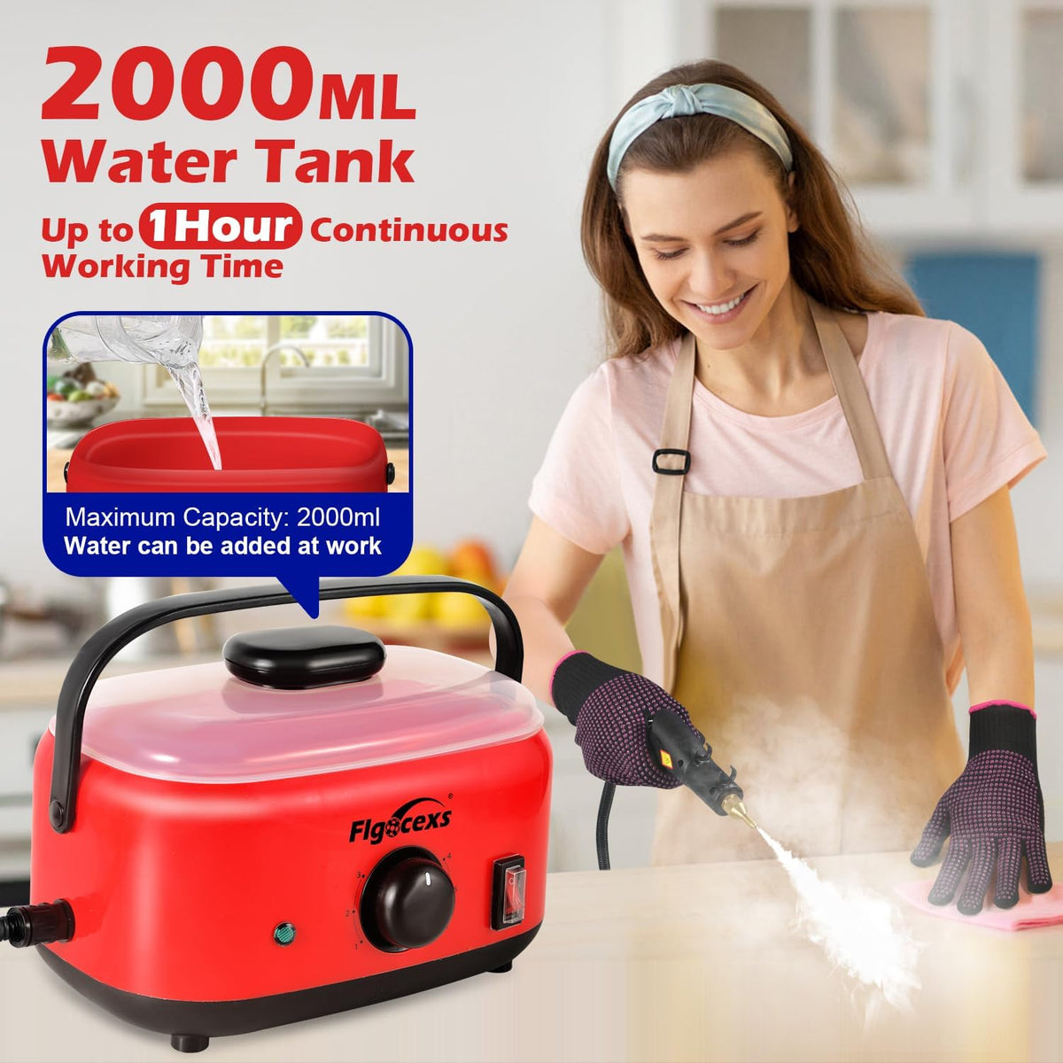 Steam Cleaner,15s Heat-Up,1.6L Tank,3-Level Adjustable Handle,2500W Steamer for Cleaning,Portable Steamer for Cleaning with 16PCS Accessories,Steam Cleaner for Home,Car,Dirt,Grease,Grout,Tile,Couch