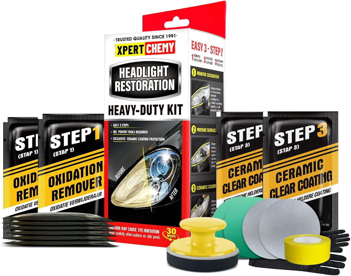 XPERTCHEMY Headlight Restoration Kit-Headlight Cleaner Removing The Heavy-Duty Yellowing, Clouding and Stains, Even Buffs Out Unsightly Hairline Scratches,No Power Tools Needed