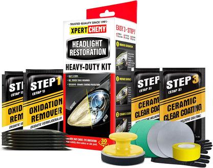 XPERTCHEMY Headlight Restoration Kit-Headlight Cleaner Removing The Heavy-Duty Yellowing, Clouding and Stains, Even Buffs Out Unsightly Hairline Scratches,No Power Tools Needed