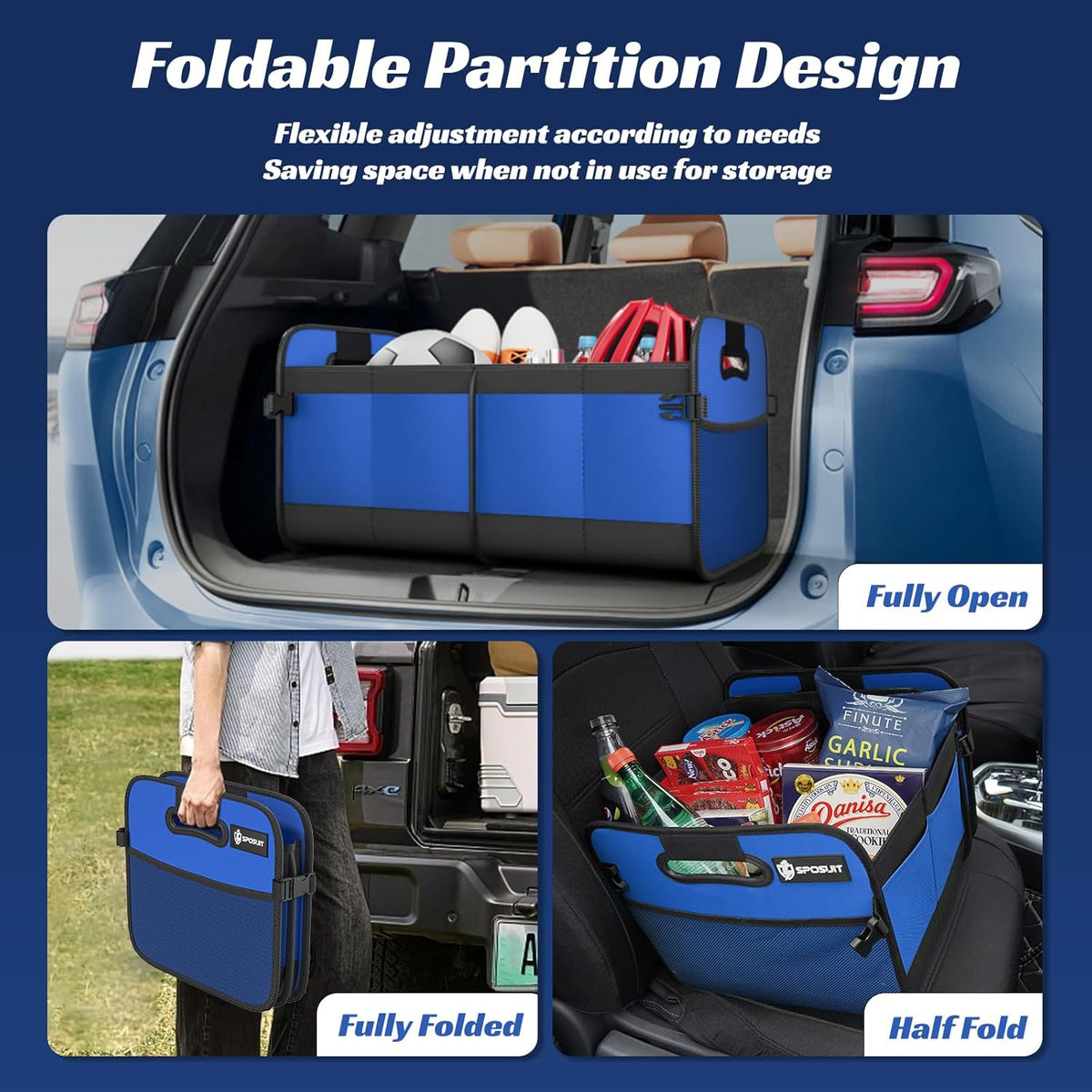Sposuit Trunk Organizer for Car - 70L Collapsible Car Storage with 11 Pockets & Reinforced Handles, SUV Trunk Organizers for Grocery Cargo(Black)