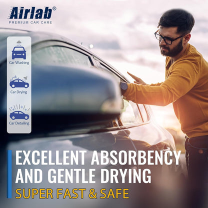 Airlab Microfiber Towels for Cars Wash Drying Thick Plush Cleaning Cloth Auto Detailing Super Absorbent for Interior & Exterior Lint Free, Streak Free, 16" X 16", 800 GSM, Pack of 4