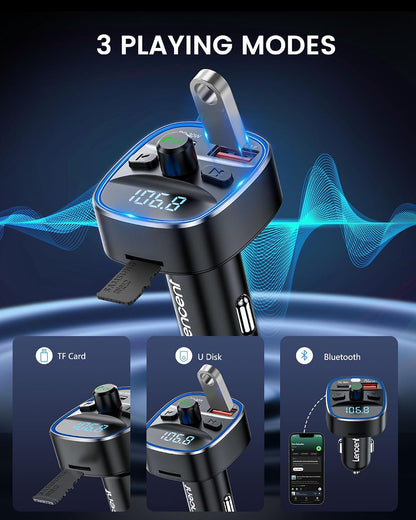 LENCENT FM Transmitter, Bluetooth FM Transmitter Wireless Radio Adapter Car Kit with Dual USB Charging, Audio Receiver Car Charger MP3 Player, Support Hands-Free Calling, TF Card & USB Disk