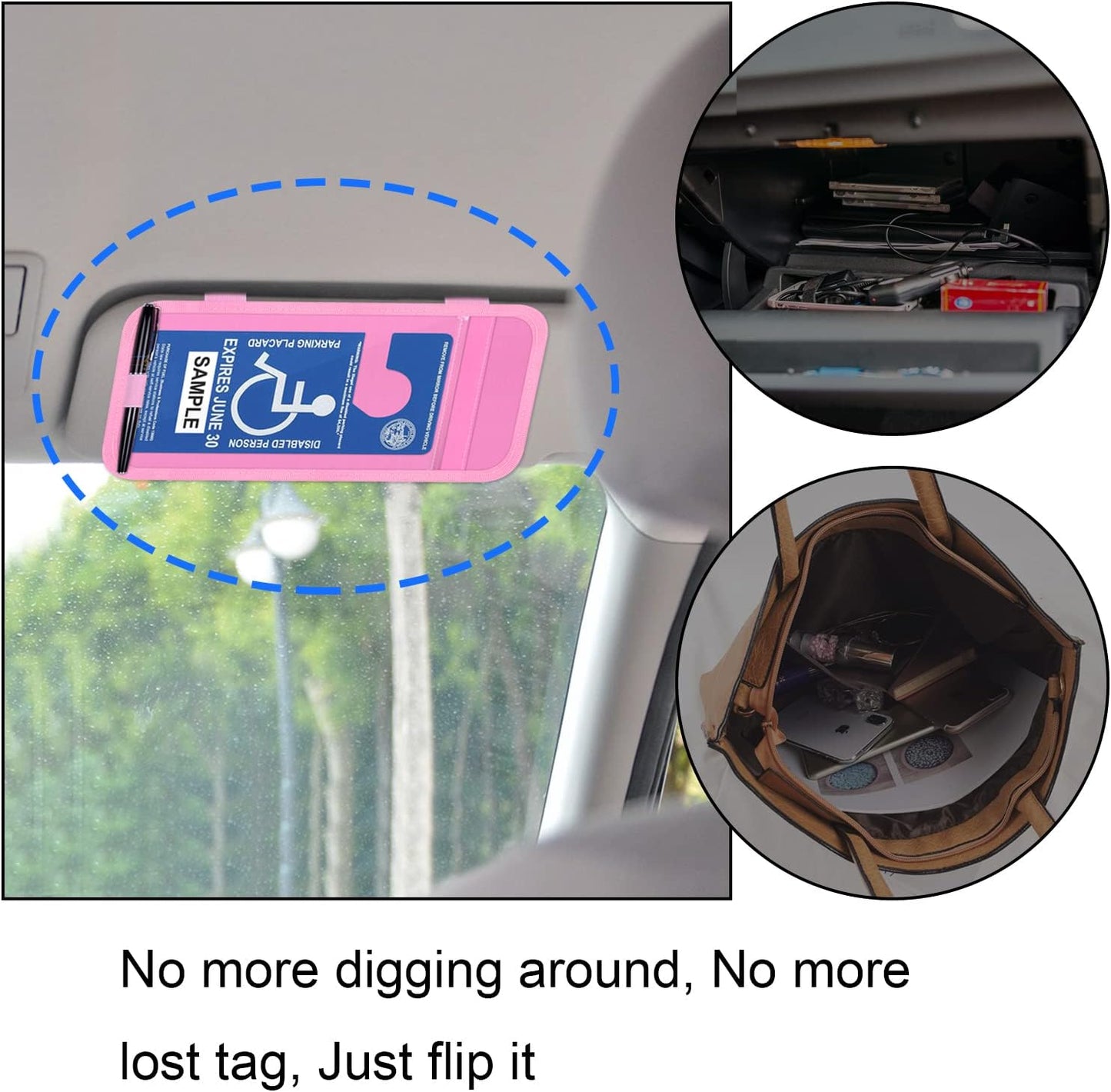 Handicap Placard Holder for Auto, Wisdompro Disabled Parking Permit Sign Protector for Car Sun Visor with Note Paper Slot, Pen Holder and Elastic Strap - Black