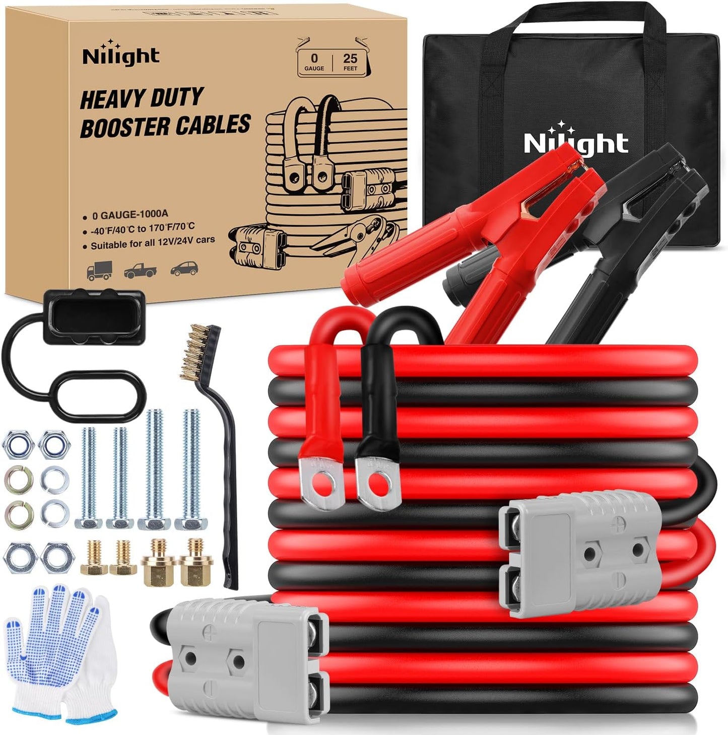 Nilight Jumper Cables for Car Battery 8 Gauge 12 FT Booster Cable Heavy Duty 250 A CCA with Carrying Bag Jump Start Emergency Kit Pickup Vans SUV Sedan Motorcycle