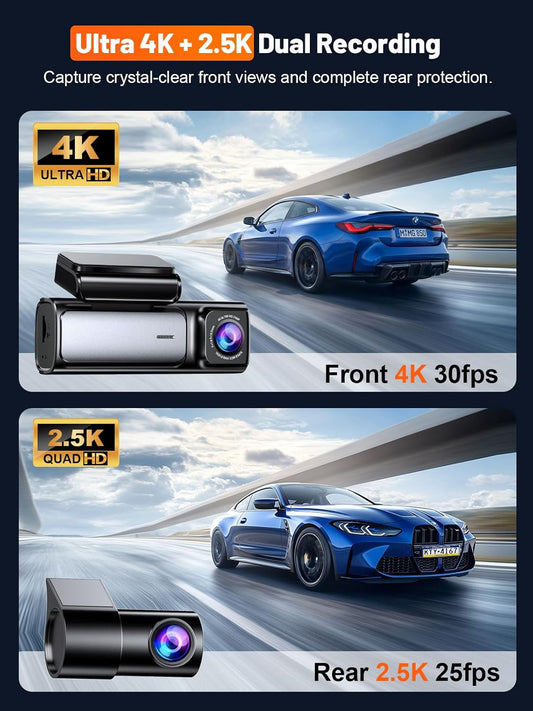 Affver 4K+2.5K Dash Cam Front and Rear, Built-in 5G WiFi 6 GPS, 64GB Card Included, 3.59'' IPS Screen Dash Camera for Cars, Dual Dashcam with G-Sensor, Loop Recording, 24H Parking Monitor