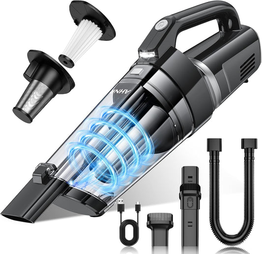 AHNR Handheld Vacuum Cordless, 16000PA Powerful Suction Hand Held Vacuum Dust Busters Cordless Rechargeable with LED Light & 2 HEPA Filters, Portable Car Vacuum Cleaner High Power for Car Home Office