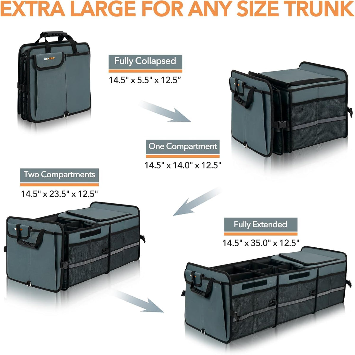 HEYTRIP Large Trunk Organizer With Built-in Leakproof Cooler Bag, 2 Tie-Down Straps, 4 Removable Dividers, Foldable Cover, Built with 2mm PE Board