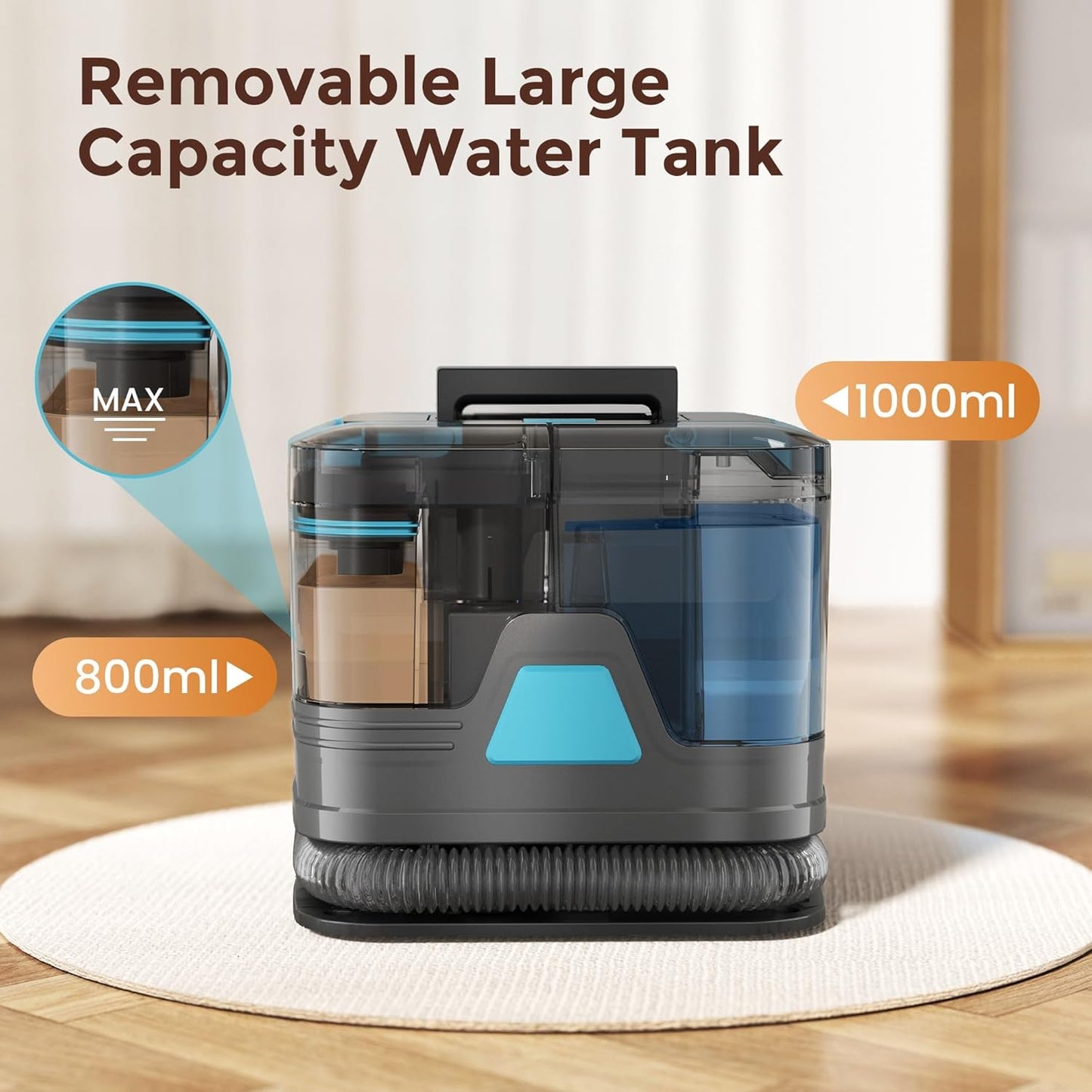 DEVOAC C8 Portable Carpet Upholstery Spot Cleaner Machine with Versatile Tools, Self-Cleaning, Powerful Suction, Pet Stain Remover, Car and Auto Detailer (Cyan)
