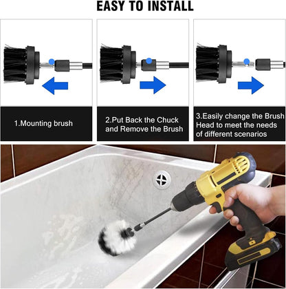 8 Pcs Drill Brush Attachment Set, Power Cleaning Scrub Brush Kit with Extend Long Attachment, All Purpose Drill Scrub Brushes for Car, Grout, Floor, Tub, Bathroom and Kitchen (Yellow)