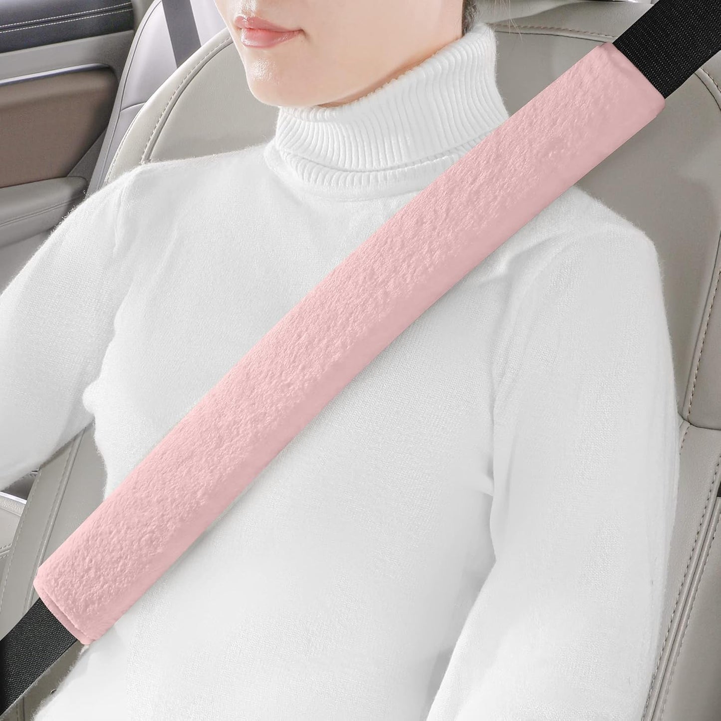 LACDL Extra Long Seatbelt Cover Super Soft Furry for Adults Kids Women & Men, Thick Plush Full Car Seat Belt Strap Cushion, Fluffy Shoulder Pad Protector, Auto Interior Accessories, 1pc, Black, 15.5in
