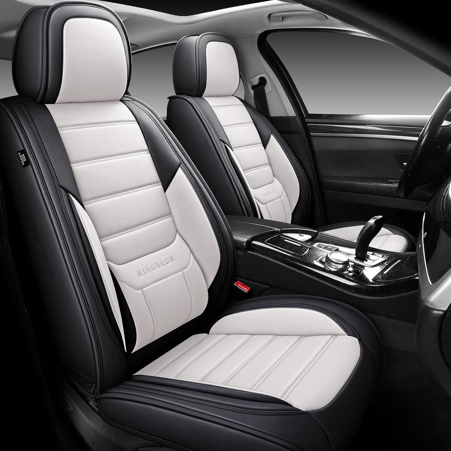 MINGBRON Car Seat Cover Full Set, Leather Car Seat Cover, Waterproof Seat Covers, Car Seat Cushion, Nappa Leather Seat Covers Car Seat Protector Universal Fit Most Cars Black
