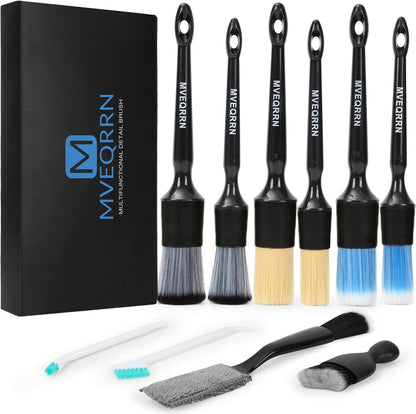 10PCS Car Detailing Brush Set,Boars Hair Car Cleaning Detail Brush kit,Ultra Soft No Scratch Car Dust Brush,Car Interior Detailing Brushes Kit,Detail Brushes Car Detailing for Interior Exterior(green)