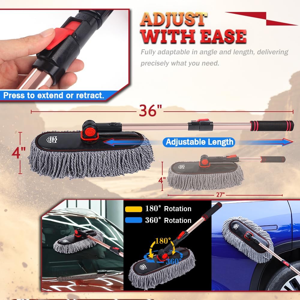 Car Duster Exterior Scratch Free,Soft Car Brush Kit for Truck,SUV,RV and Motorcycle,Wax Cotton Hair,Dusters with Extendable Handle,Duster for Cleaning,Dust Pollen Removing,No Lint