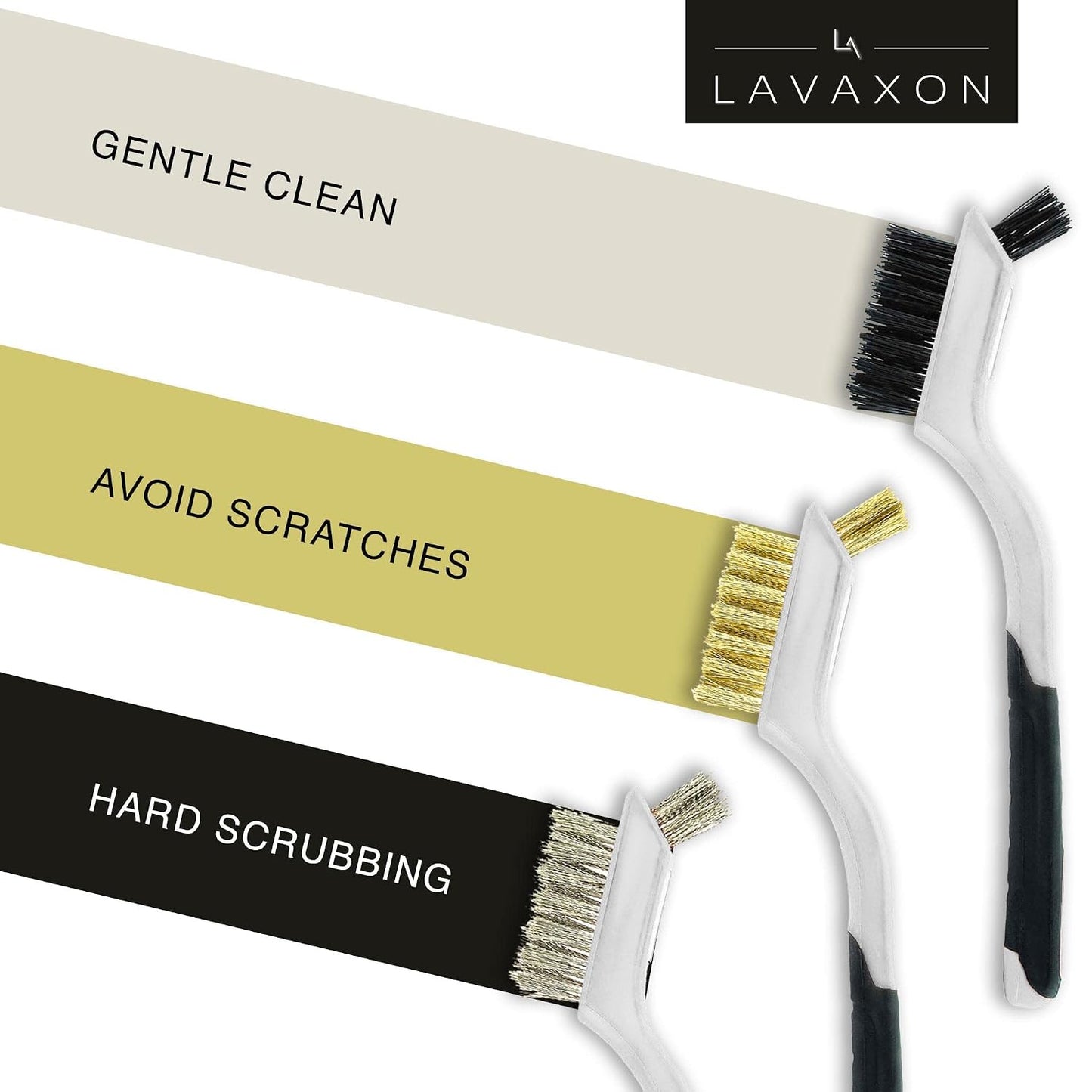 Lavaxon Wire Brush Set 3Pcs - Nylon/Brass/Stainless Steel Bristles with Curved Handle Grip for Rust, Dirt & Paint Scrubbing with Deep Cleaning – 7 Inches (Red)