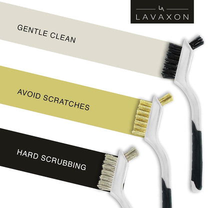 Lavaxon Wire Brush Set 3Pcs - Nylon/Brass/Stainless Steel Bristles with Curved Handle Grip for Rust, Dirt & Paint Scrubbing with Deep Cleaning – 7 Inches (Red)