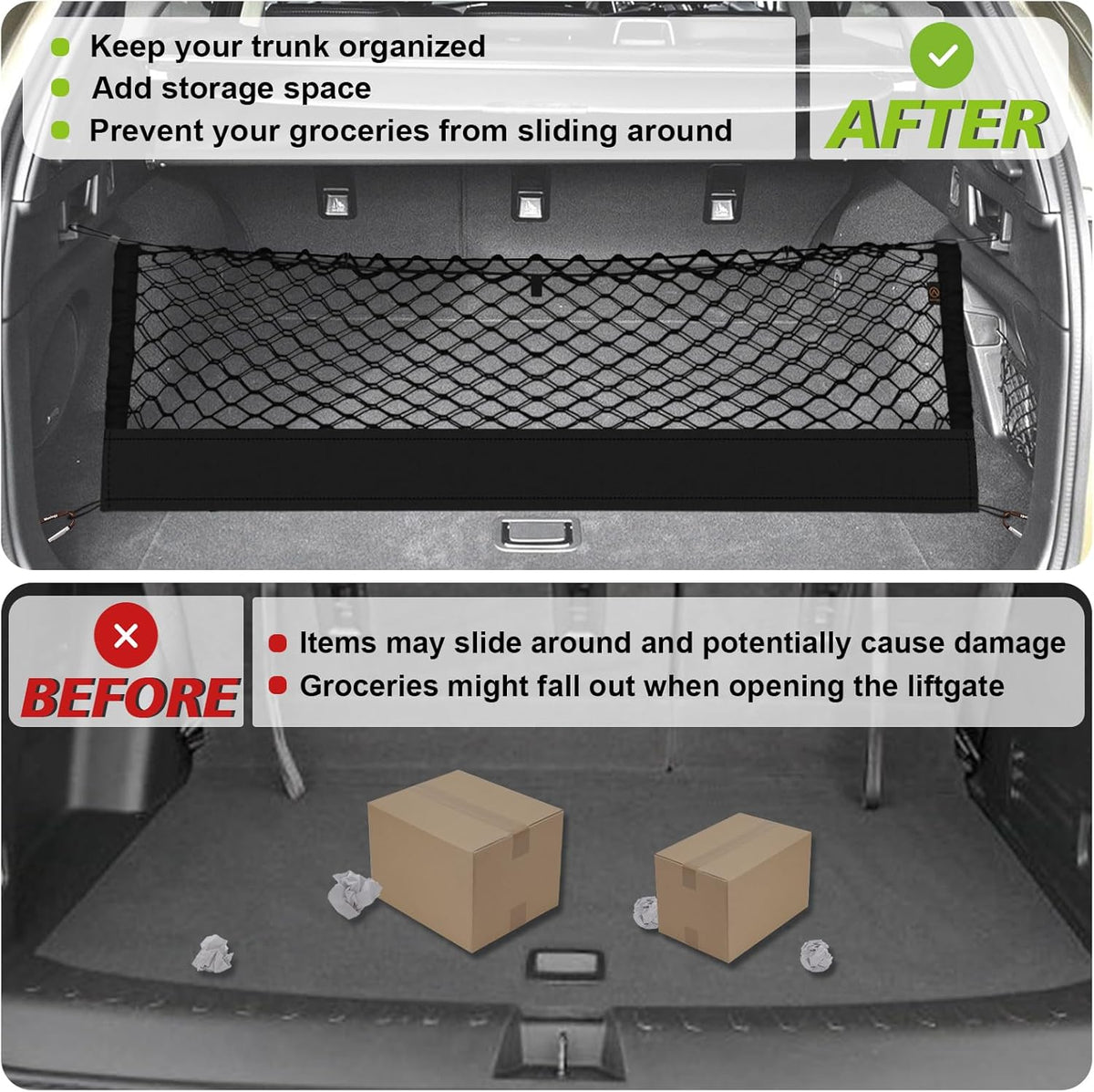 Muslogy Truck Bed Cargo Net Trunk Netting Compatible with 2023-2025 2026 Honda CR-V Accessories, Pickup Cargo Organizer SUV Sedan Storage Net w/Heavy Duty Carabiners - Colors A