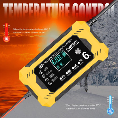 Corebox Battery Charger 6-Amp 12V Automatic Smart Battery Trickle Charger, Battery Maintainer Desulfator with Temperature Compensation for Car Truck Motorcycle Lawn Mower Marine