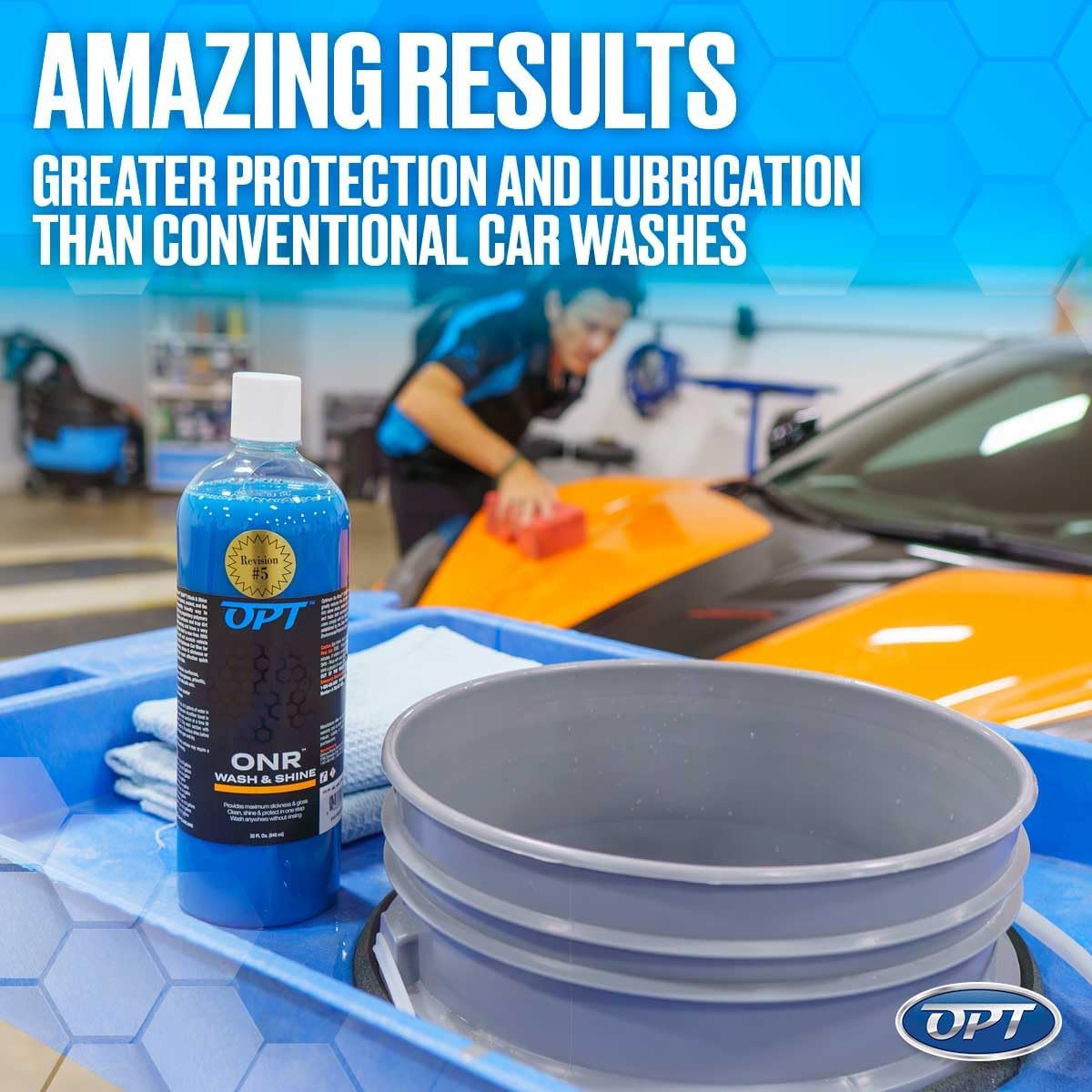 Optimum No Rinse Version 6 (32 Oz), Grit Guard Bucket Insert (Blue), and Big Red Sponge 2.0 (BRS) Car Cleaning Kit, ONR Rinseless Car Wash, Dirt Lock, and Professional Wash Sponge for Auto Detailing