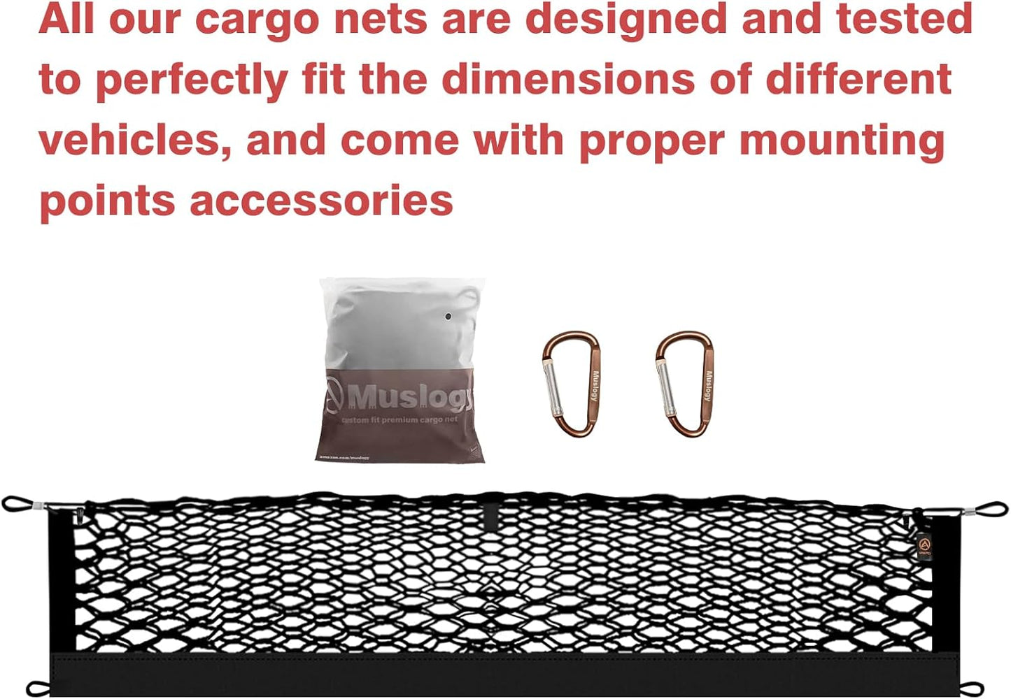 Muslogy Truck Bed Cargo Net Trunk Netting Compatible with 2023-2025 2026 Honda CR-V Accessories, Pickup Cargo Organizer SUV Sedan Storage Net w/Heavy Duty Carabiners - Colors A