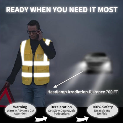 Reflective Mesh Safety Vest, Breathable Hi Vis Vest Construction Work with 5 Pockets and Zipper for Men Women