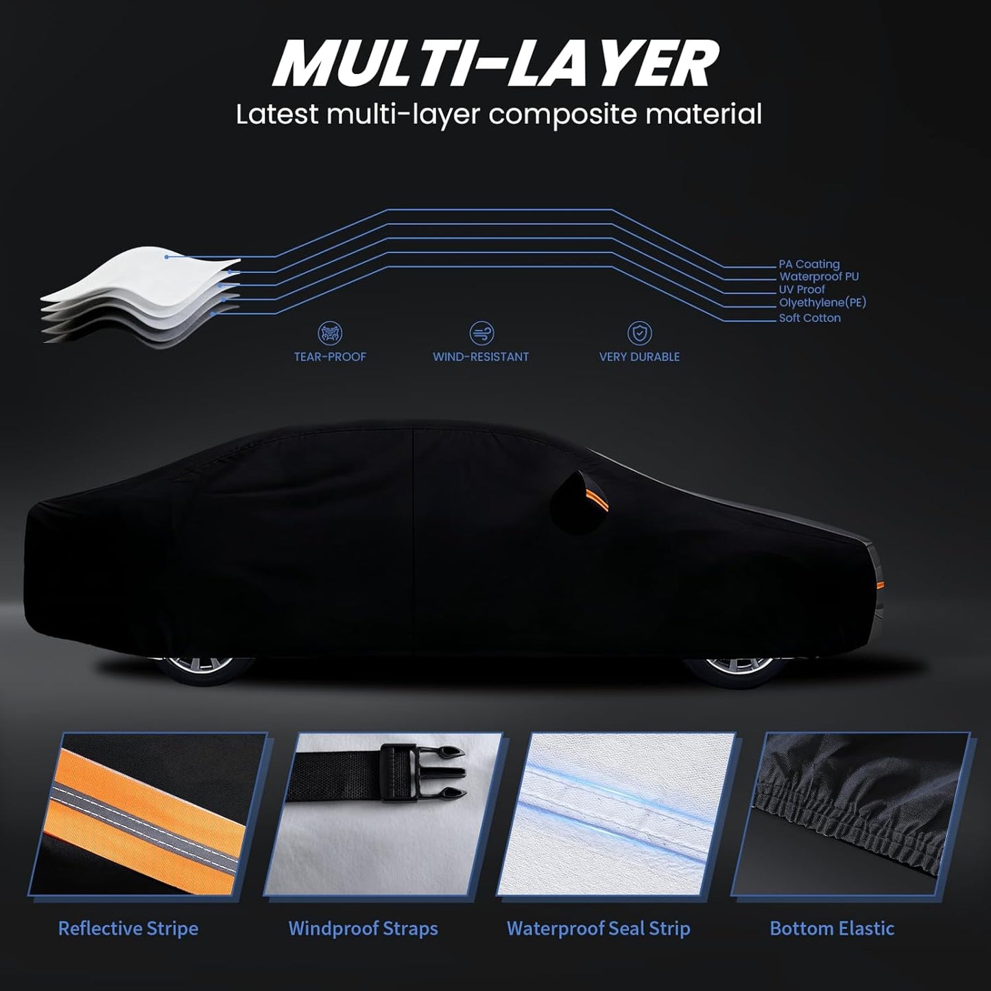 Large SUV Car Cover for Chevy Suburban 100% Waterproof All Weather, Heavy Duty Outdoor Full Exterior Covers Rain Sun Wind UV Protection. - Colors C
