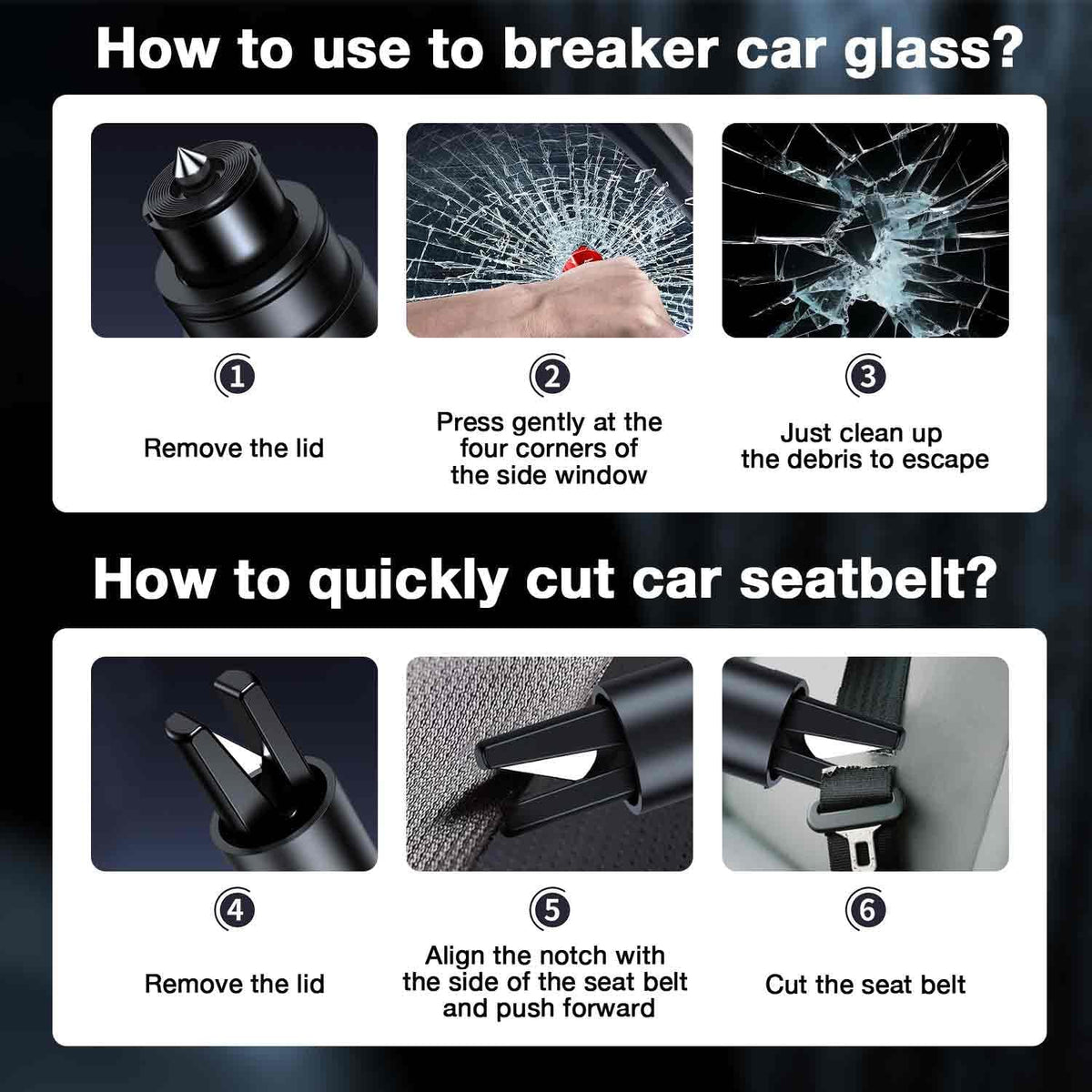 MOTORBUDDY 4-Pack Emergency Escape Hammer Seat Belt Cutter,Auto Car Safety Hammer with Window Glass Breaker，Escape Tool for Car Accidents