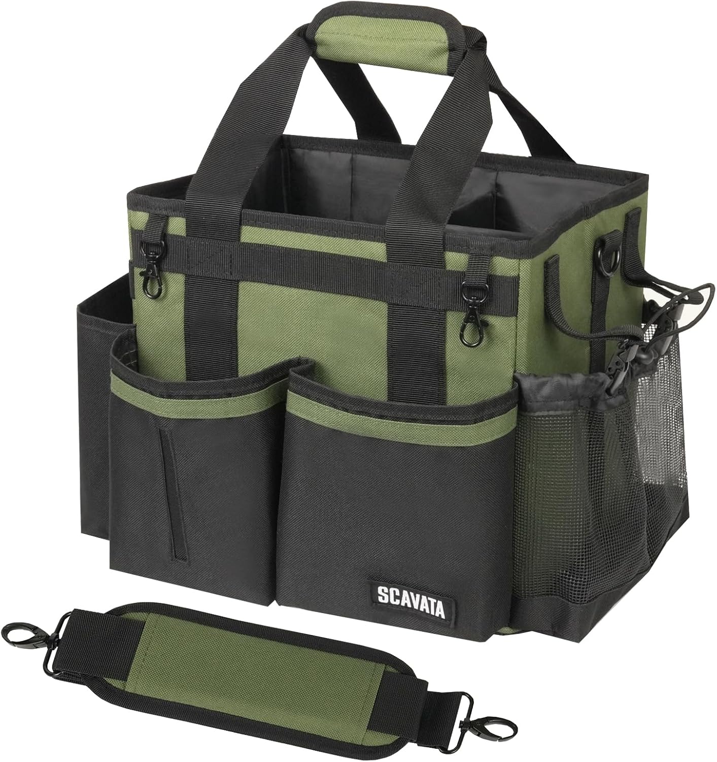 SCAVATA Compact Wearable Cleaning Caddy, Small Supplies Organizer with Handle & Shoulder Straps for Housekeepers, Under Sink & Car Cleaning Tool Organizer Bag (Black)
