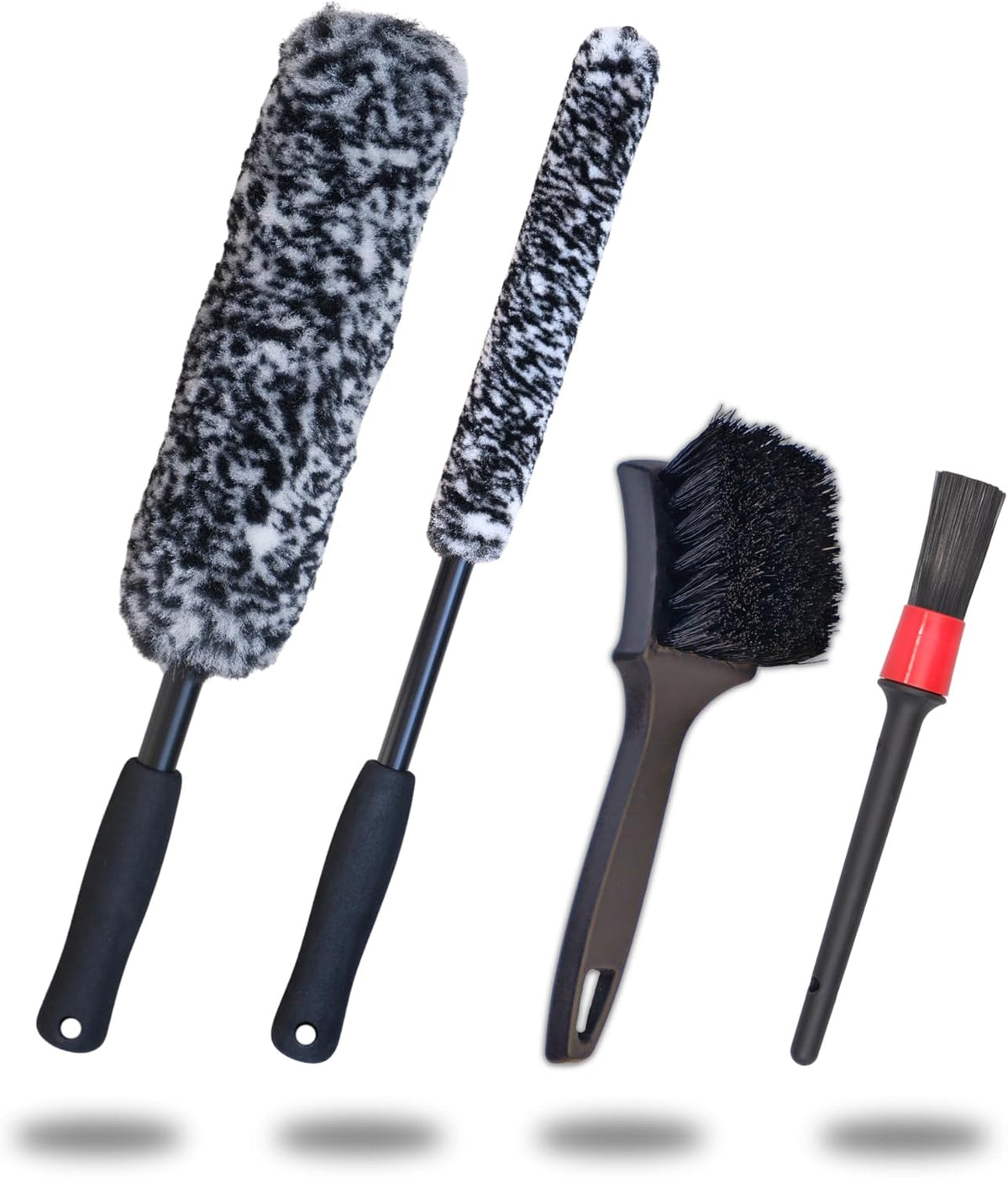 Wheel Brushes for Cleaning Wheels (4 Pro Pack)- 2X Soft Wheel Cleaning Wool Brush, Detailing Brush and Stiff Tire Brush, Scratch Free Durable Car Wheel Rim Brush Kit for Car Rim and Tire Detailing