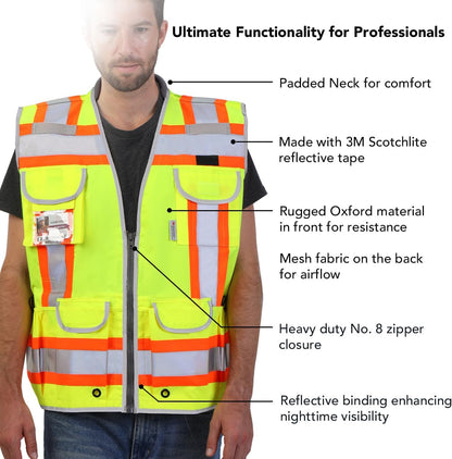 Dib Safety Reflective Mesh Vest ANSI Class 3, High Visibility with Pockets and Zipper, Made with 3M Reflective Tape, Yellow XL